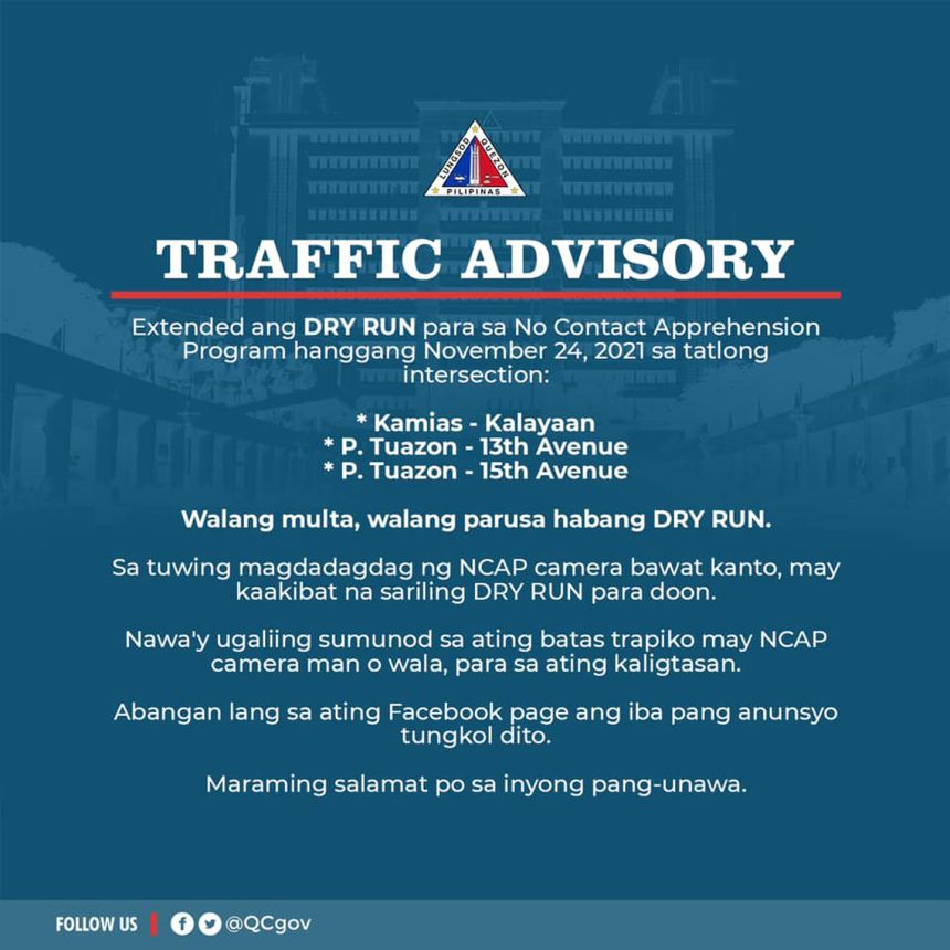 QC no contact apprehension dry run extended at 3 intersections image