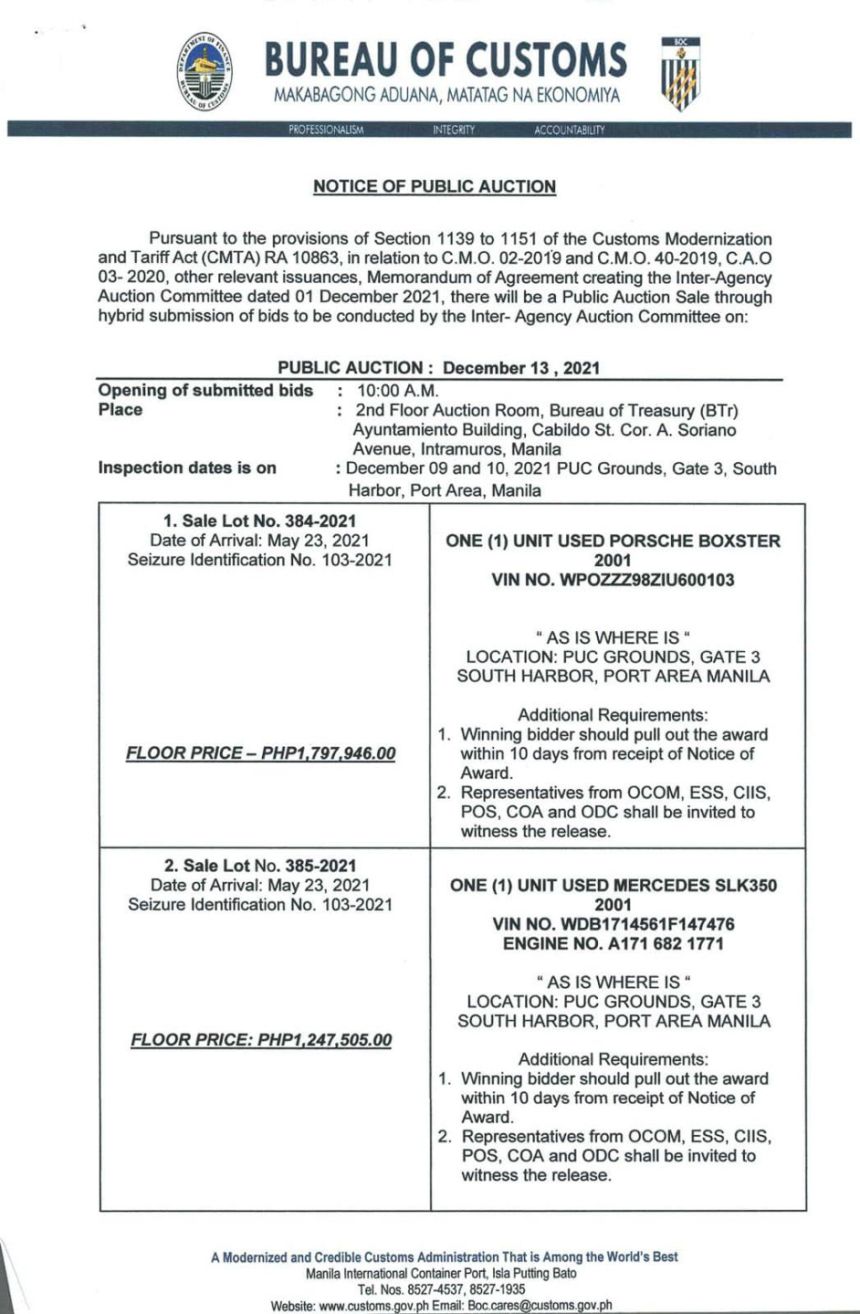 BOC finally auctioning off smuggled sports cars image