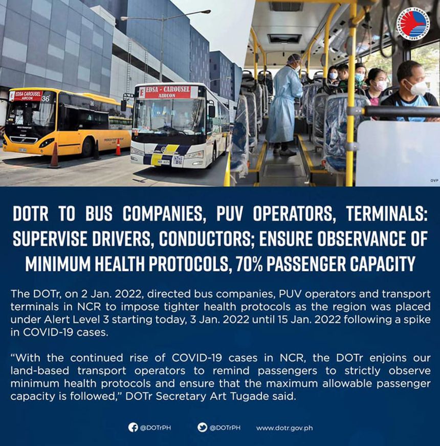 DOTr: PUVs remains at 70% capacity under Alert Level 3 image