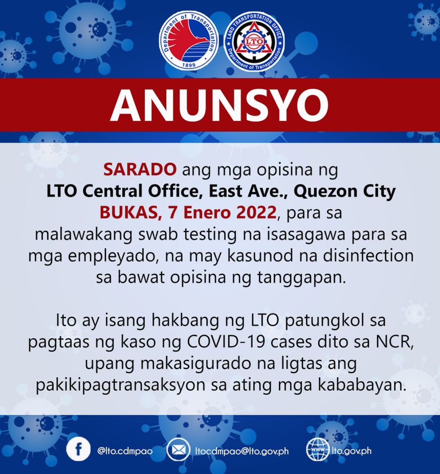 LTO Central Office is closed until further notice image