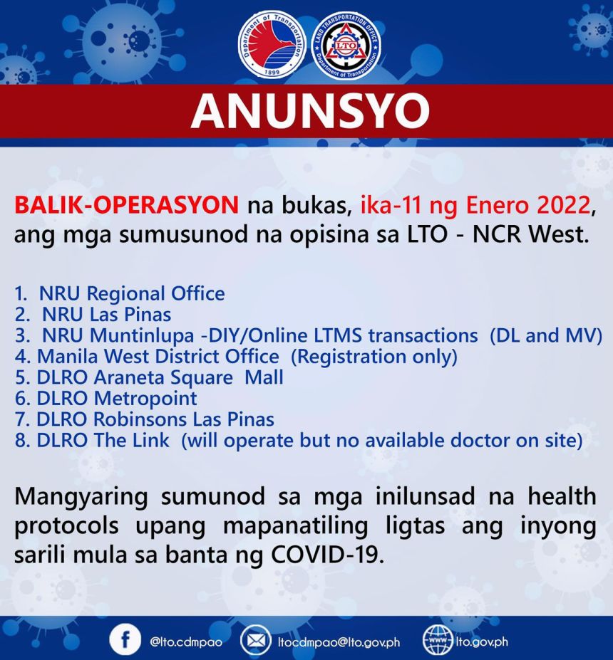 LTO reopens several locations in Metro Manila image