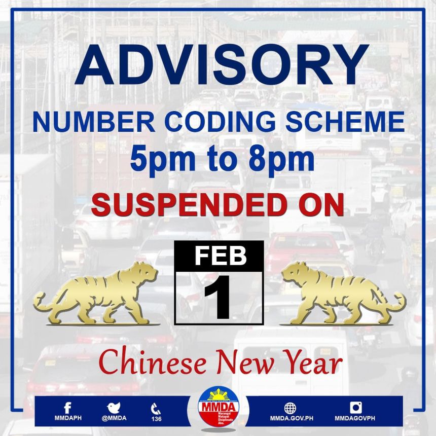 MMDA to suspend modified number coding tomorrow image