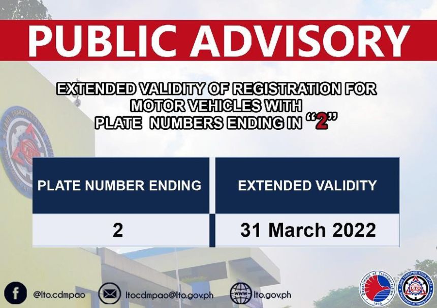 LTO extends MV registration for cars with plates ending in 2 image