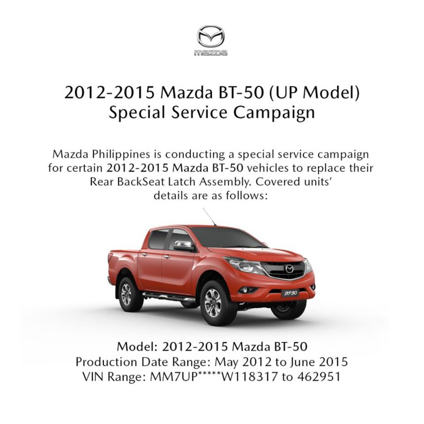 Mazda PH recalls 2012-15 BT-50 for seat issue image