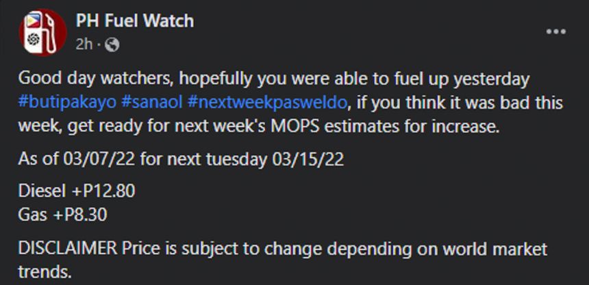 Is diesel going up by PHP 12+ next week? image