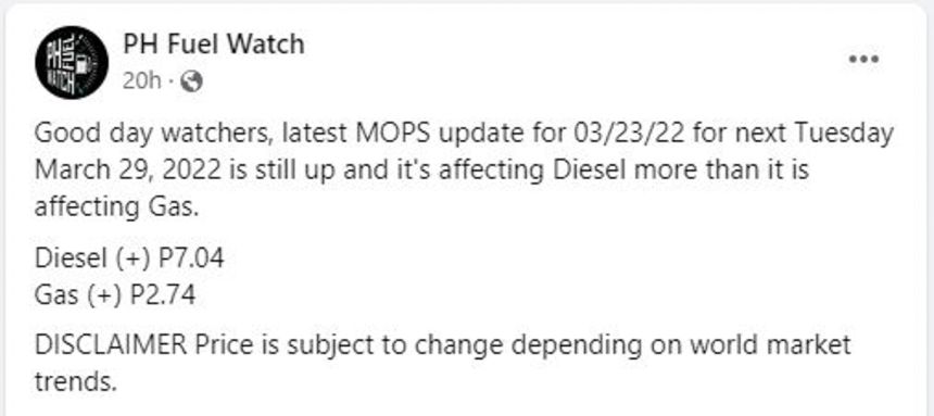 Will diesel go up by PHP 7 per liter next week? image
