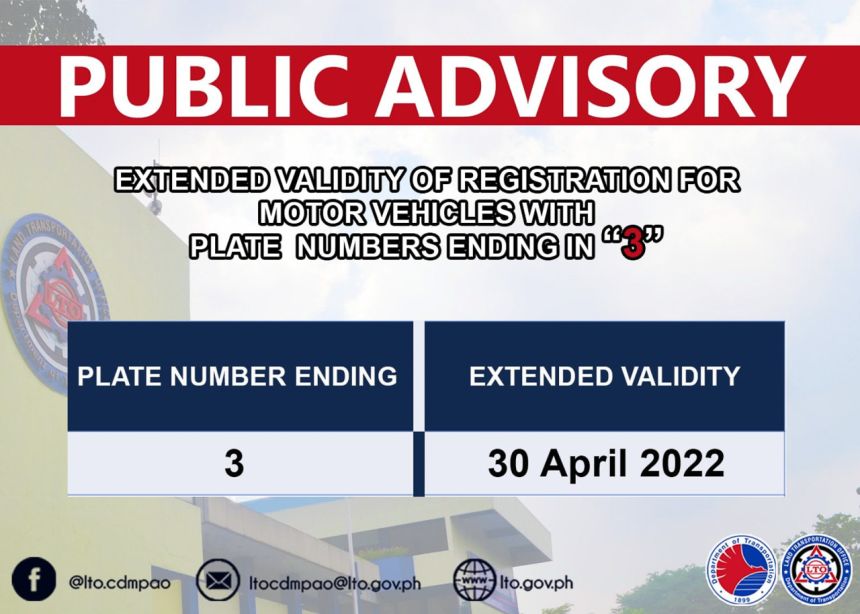 LTO extends MV registration for cars with plates ending in 3 image