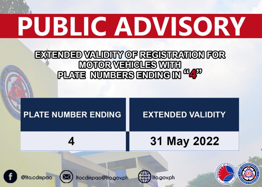 LTO extends MV registration validity for cars ending in 4 image