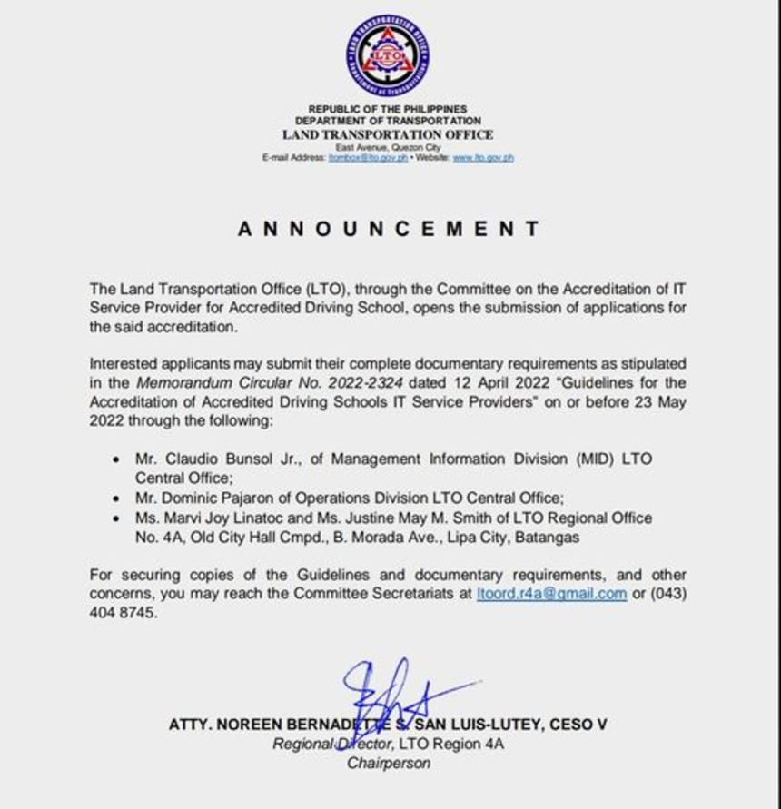 LTO opens new applications for driving schools image