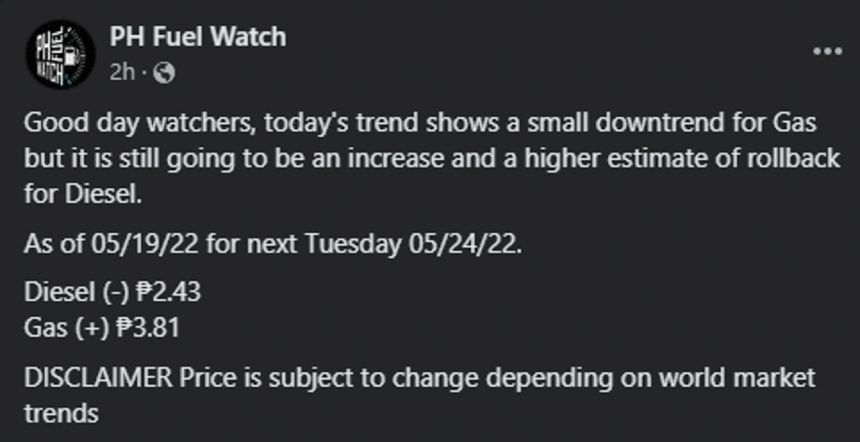 Gas could go up PHP 3.80 next week, diesel may rollback image