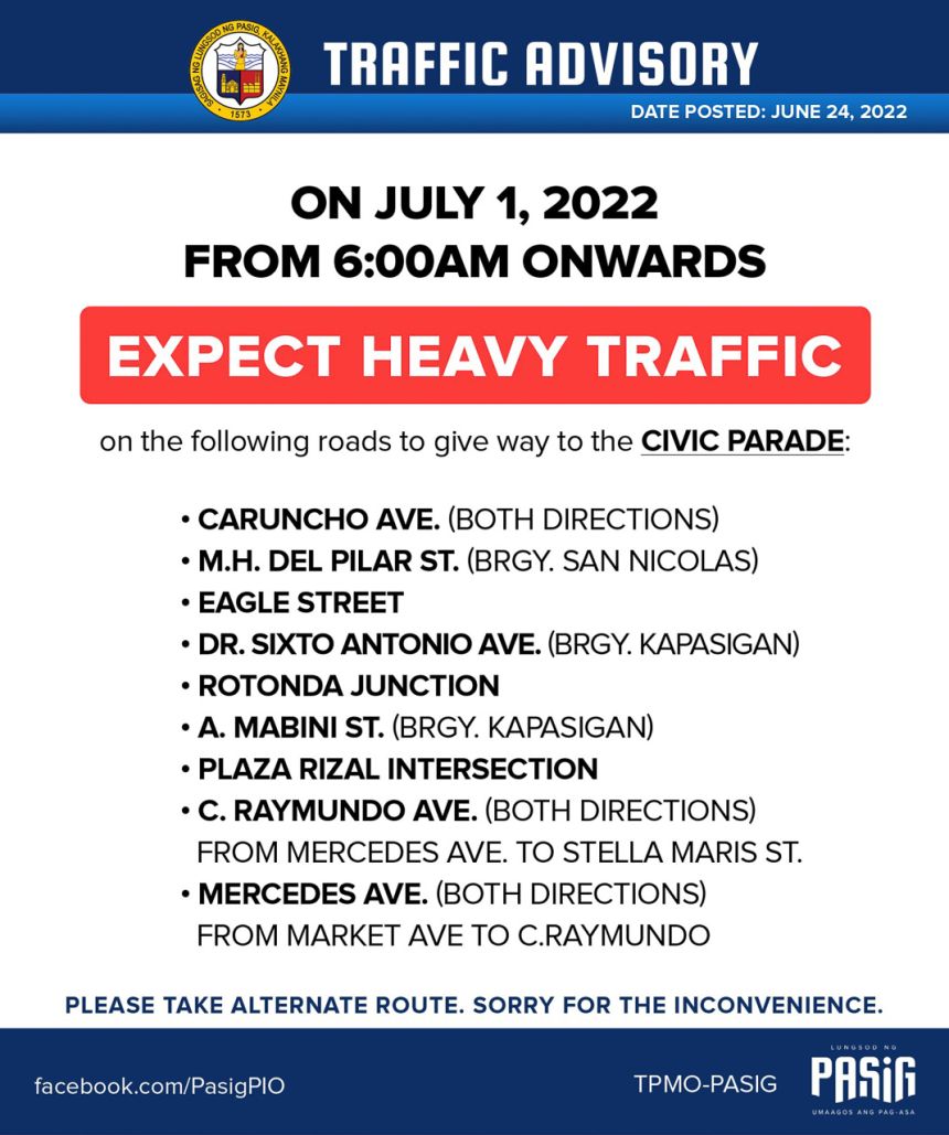 READ: Avoid these roads in Pasig City on July 1, 2022 image