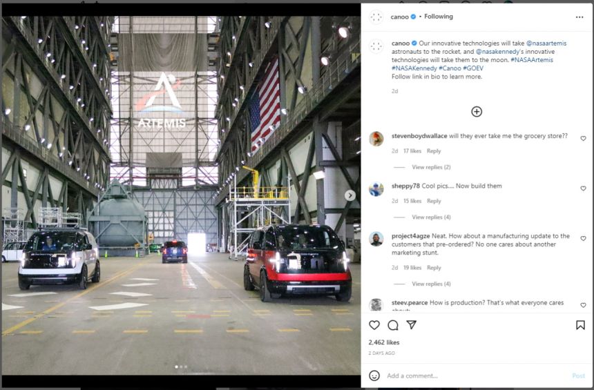 NASA reveals astronaut shuttle: Canoo Lifestyle EV image