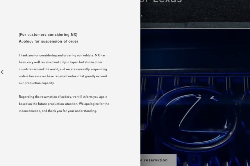 The Lexus NX is the next model to be suspended for orders image