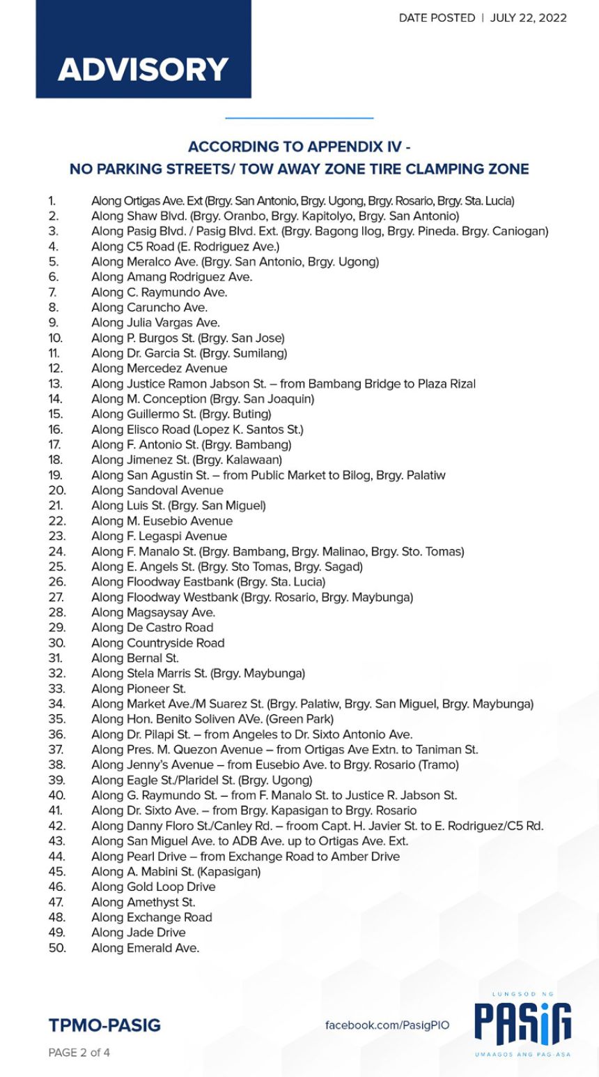 Pasig intensifies wheel clamping, no parking zones in road clearing ops image