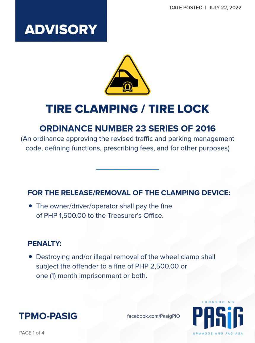 Pasig intensifies wheel clamping, no parking zones in road clearing ops image