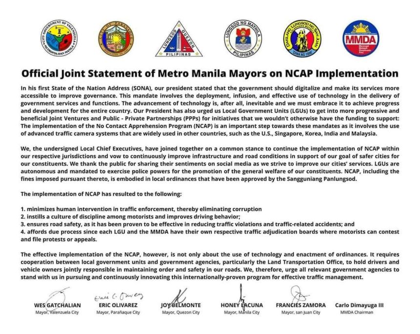 Metro Manila mayors, MMDA stand together on NCAP implementation image