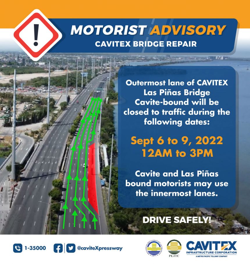 CAVITEX-Las Pi&ntilde;as bridge partially closed from Sept 6-17 image