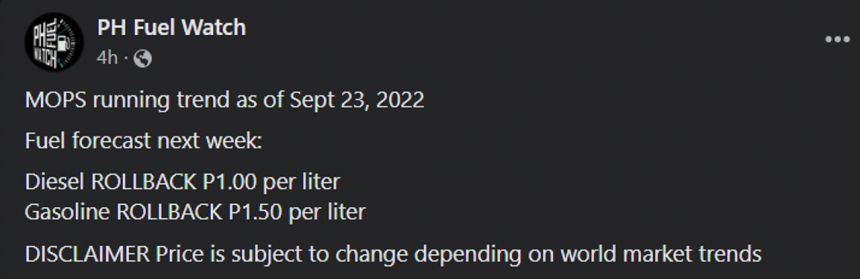 Gasoline and diesel prices could rollback next week image