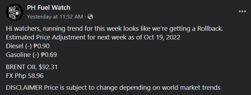 Less than Piso: Fuel prices to roll back next week image