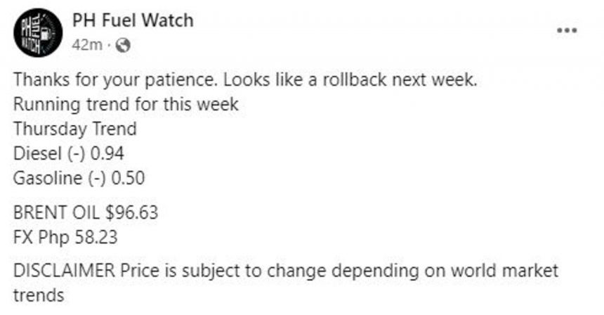 Halloween treat: Fuel rollback forecasted for November 1 image