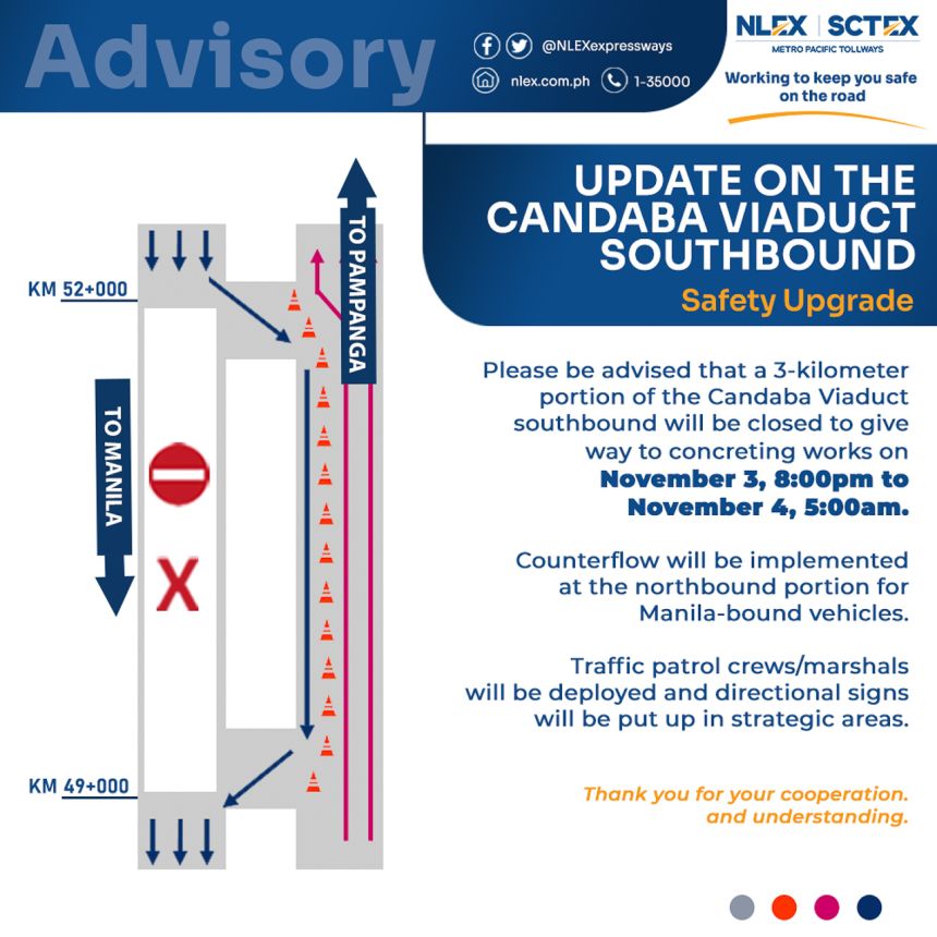 3-km section of NLEX Candaba Viaduct southbound closed on Nov 3 image