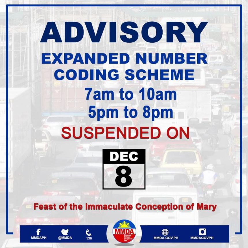 No number coding on Dec 8, Feast of Immaculate Conception image