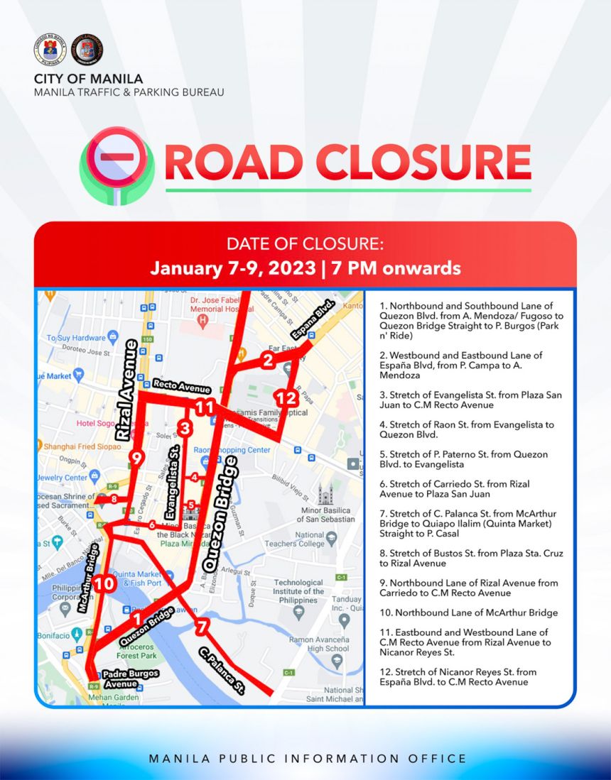 LOOK: Alternate routes, road closures for Black Nazarene 2023 image