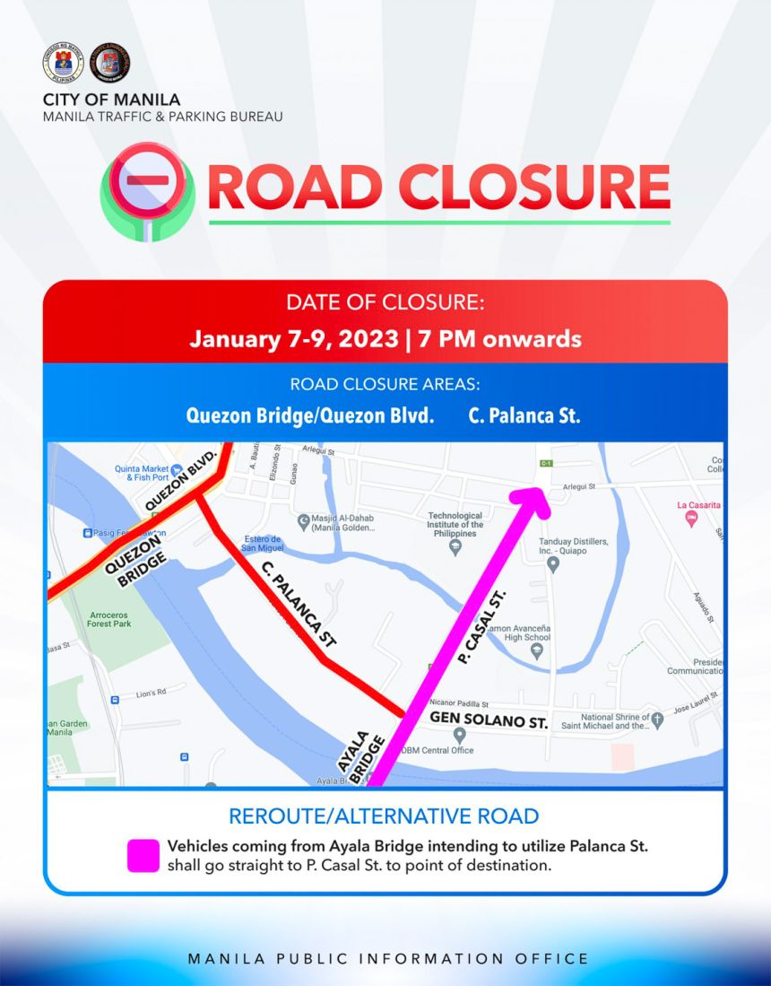 LOOK: Alternate routes, road closures for Black Nazarene 2023 image