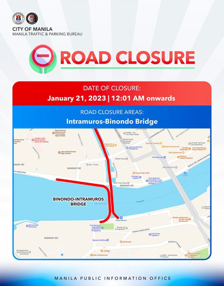 Intramuros-Binondo & Jones Bridges closed on Jan 21 for CNY image
