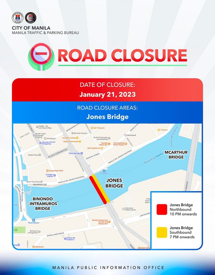 Intramuros-Binondo & Jones Bridges closed on Jan 21 for CNY image