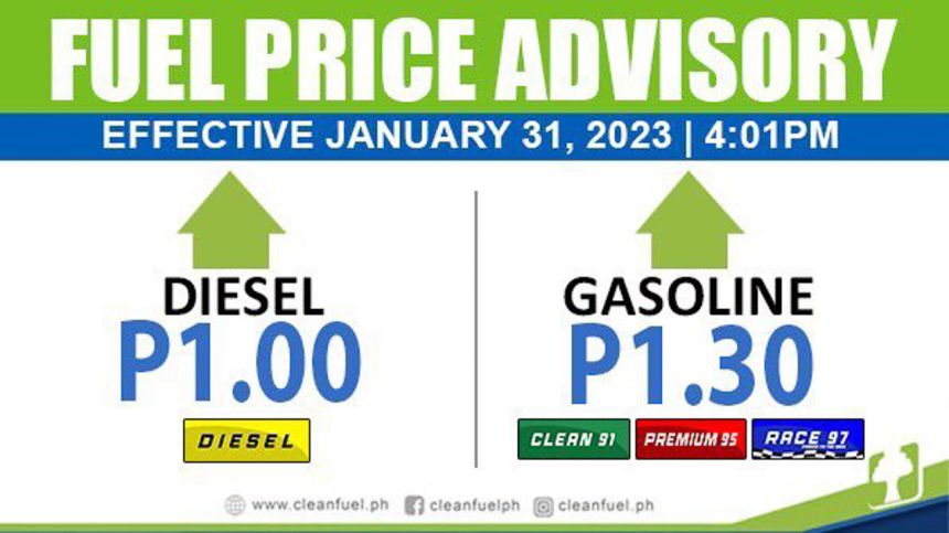 Price of gasoline to go up PHP 1.30 on January 31 image