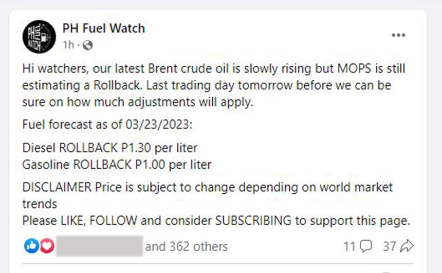 Fuel Forecast: Up to PHP 1.00 rollback for gas, diesel next week image