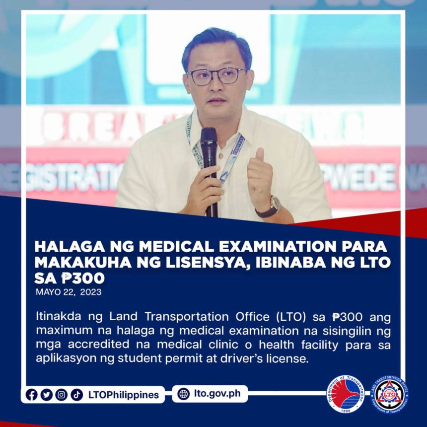 LTO sets PHP 300 price cap on license medical fees image