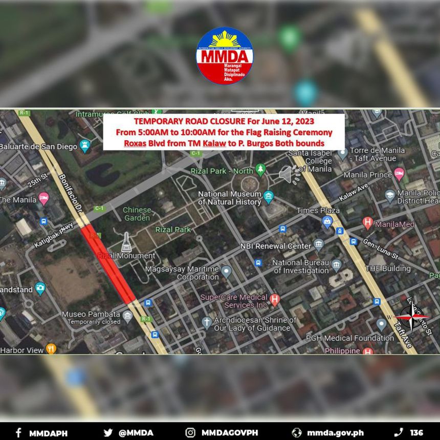 Roxas Blvd temporarily closed 5AM to 10AM on June 12 image
