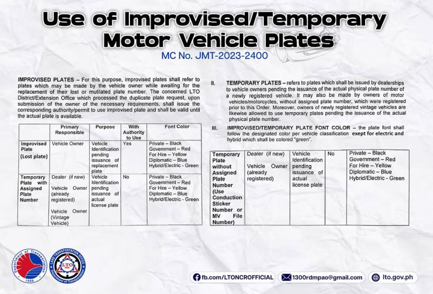 LOOK: LTO releases new format of temporary, improvised license plates image