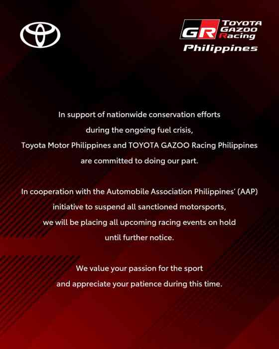 Toyota GR Philippine Cup 2026 season put on hold due to fuel crisis Toyota GR Philippine Cup 2026 season put on hold due to fuel crisis image