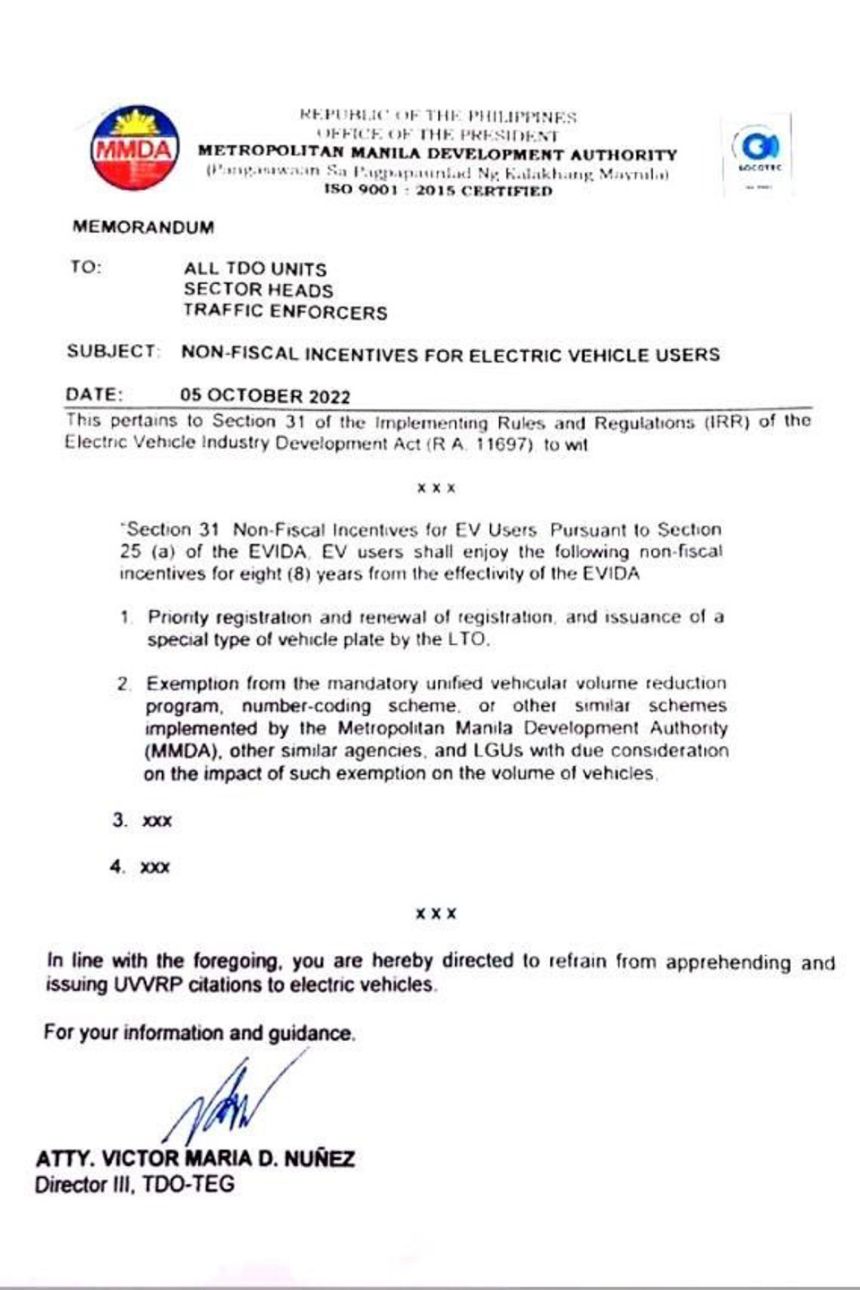 MMDA EV coding exemption MMDA EV coding exemption image