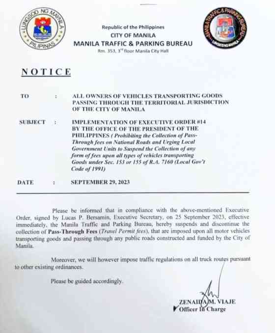 City of Manila issues notice suspending pass-through fees City of Manila issues notice suspending pass-through fees image