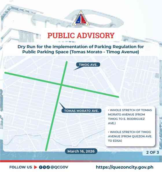 Quezon City LGU to implement new public parking rules on Morato, Timog Avenue Quezon City LGU to implement new public parking rules on Morato, Timog Avenue image