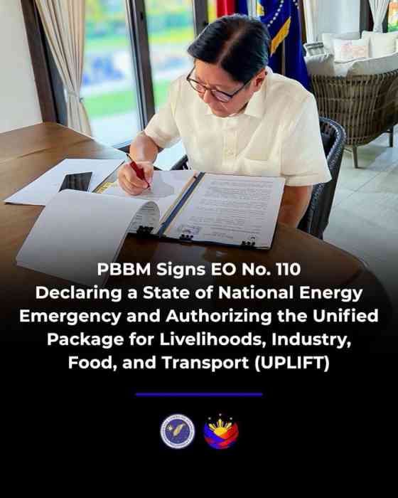 PBBM declares State of National Energy Emergency, forms UPLIFT Committee PBBM declares State of National Energy Emergency, forms UPLIFT Committee image
