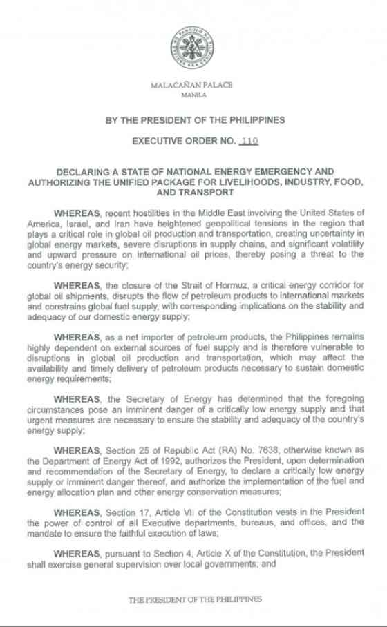 PBBM declares State of National Energy Emergency, forms UPLIFT Committee PBBM declares State of National Energy Emergency, forms UPLIFT Committee image