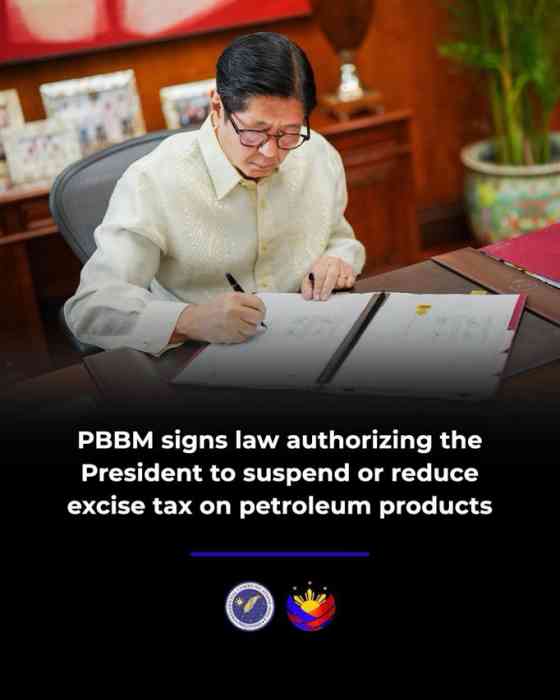 PBBM OKs law to cut or suspend fuel excise tax, effective 3 months at a time PBBM OKs law to cut or suspend fuel excise tax, effective 3 months at a time image