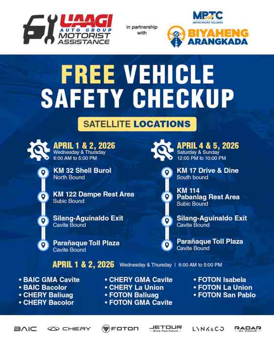UAAGI offers free vehicle safety checkup this Holy Week with MPTC UAAGI offers free vehicle safety checkup this Holy Week with MPTC image