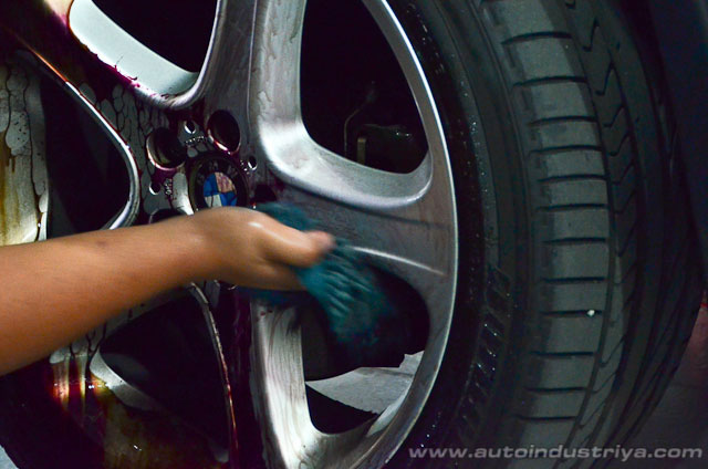 Use a sponge or wheel brush