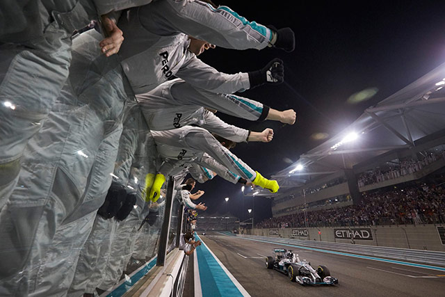 Lewis Hamilton crosses the finish line