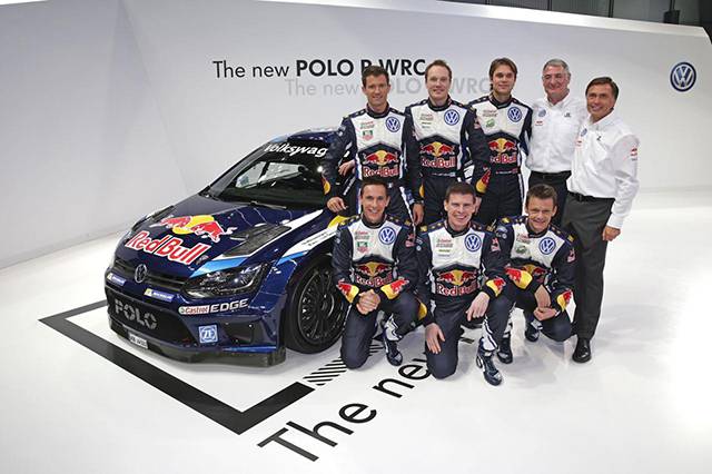 The 2015 Volkswagen Polo WRC with the team