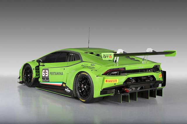 The rear and side of the Lamborghini Huracan GT3