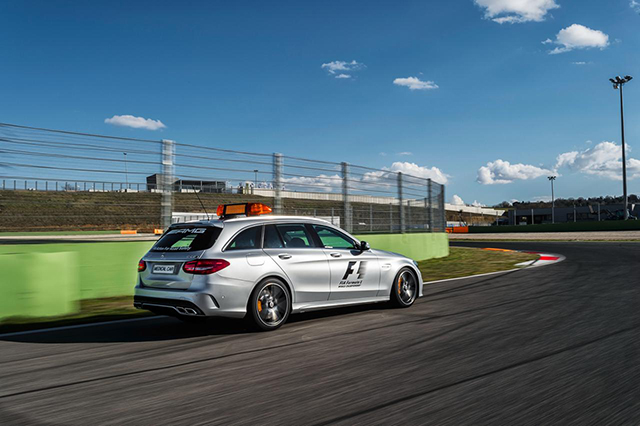 The rear and side of the Mercedes-Benz C63 Estate Medical Car