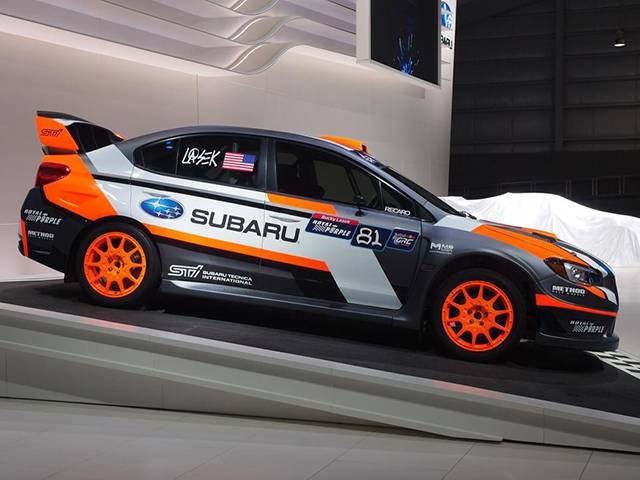The side of the 2015 Subaru WRX STI Rallycross
