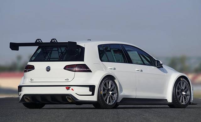 A rear quarter view of the VW Golf race car concept